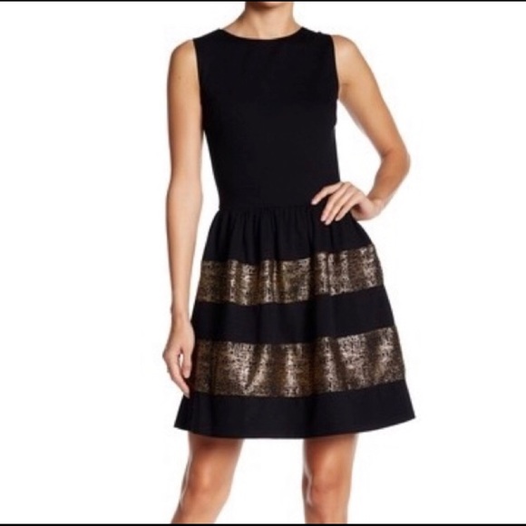 Bar III Dresses & Skirts - ✨ Bar III Black & Gold Fit-and-Flare Party Dress (Size M)